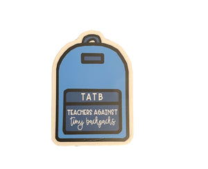Teacher against tiny backpacks sticker